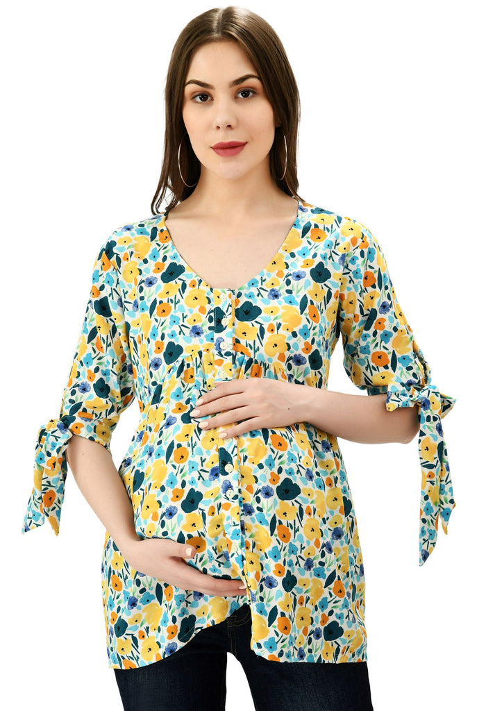 Light blue Floral Print Maternity & Nursing Top