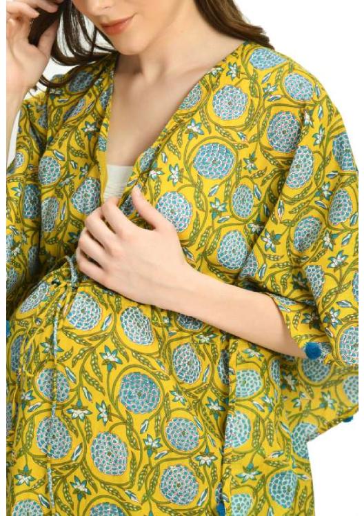 Yellow Bloom Maternity & Nursing Short Kaftan With Button