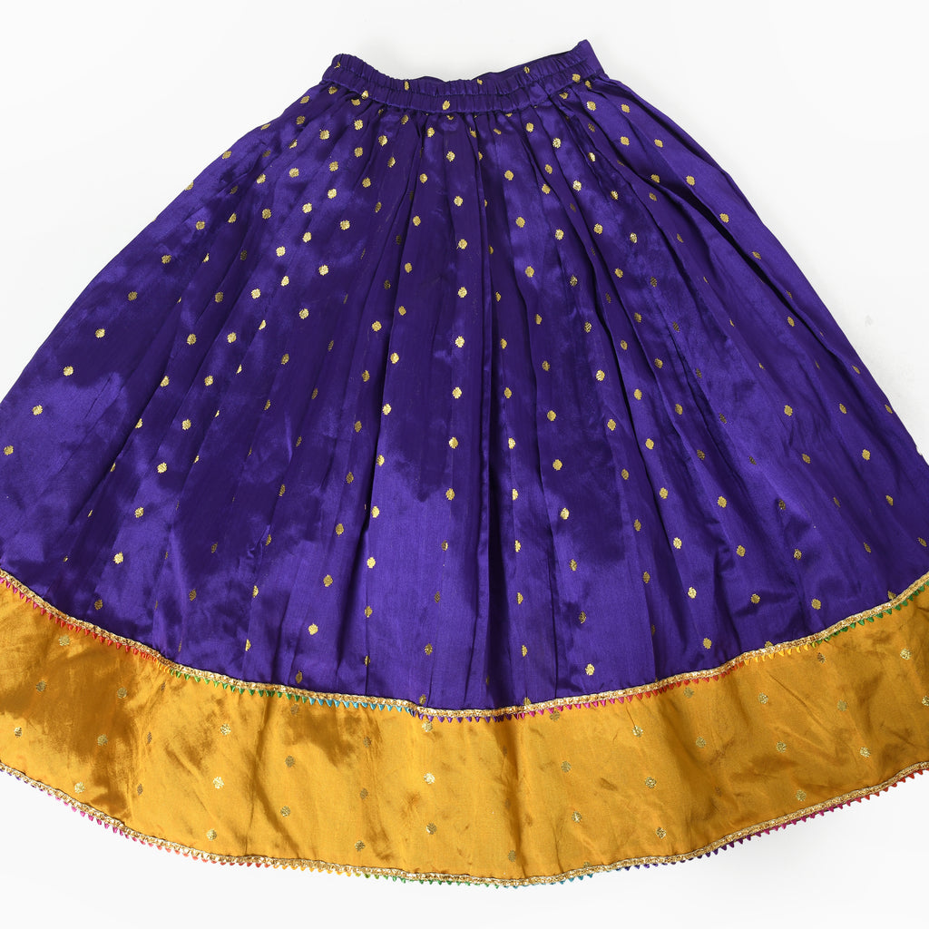Purple Silk Top With Pavadai Lehenga For Girls  