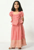 Light Pink Georgette Foiled Crinkled Top with Lehenga For Girls