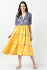 Yellow Cotton Lurex Maternity & Nursing Midi Dress & Ikat Print Jacket set of 2