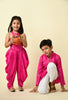 ADRA Kids Pink Rayon Lurex Stripes print Top & Dhoti