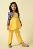 ADRA Kids Yellow & Blue Cotton Peplum Top and Pants with Ikat print Jacket