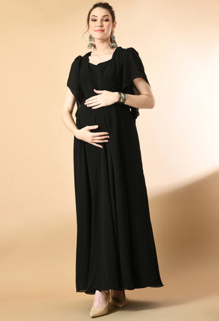 Black Georgette Maternity & Nursing Maxi Dress