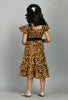 Black Cotton Animal Print Knee Length Dress with Bow Belt Set of 2 Pcs