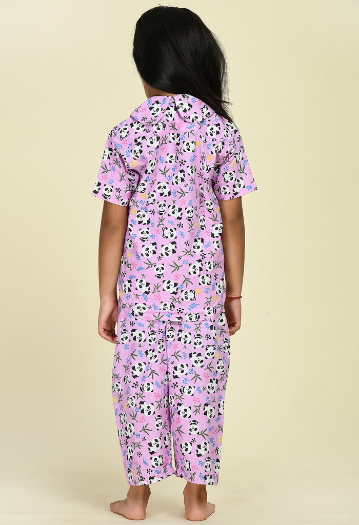 ADRA Kids Purple Poplin Half Sleeves Panda Night suit with Pyjama Set of 02