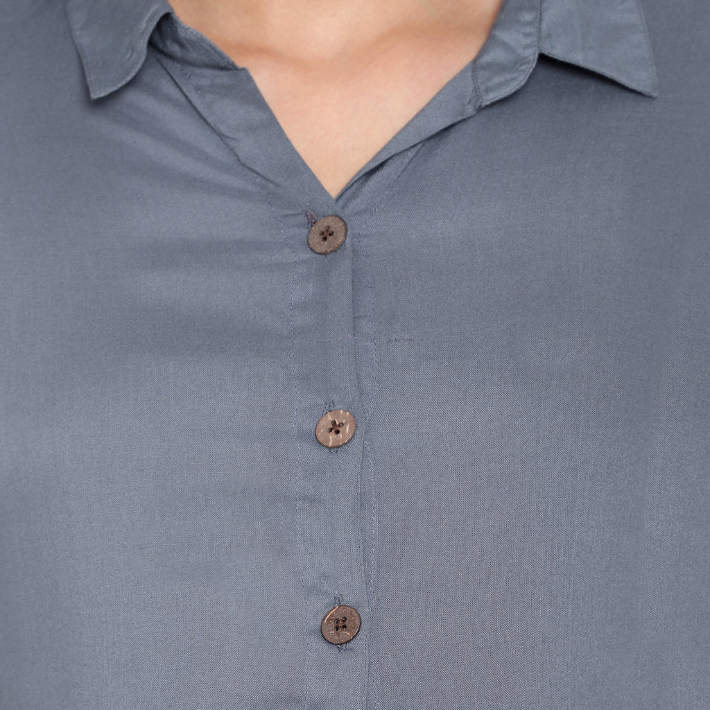 Asymmetric Grey Button Down Maternity & Nursing Shirt Dress
