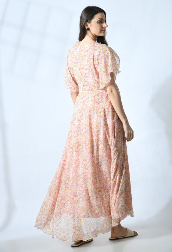 Baby Pink All Over Floral Print Maternity & Nursing Maxi Dress