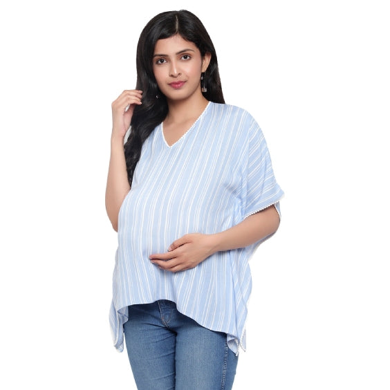 Blue Striped Maternity Kaftan Top