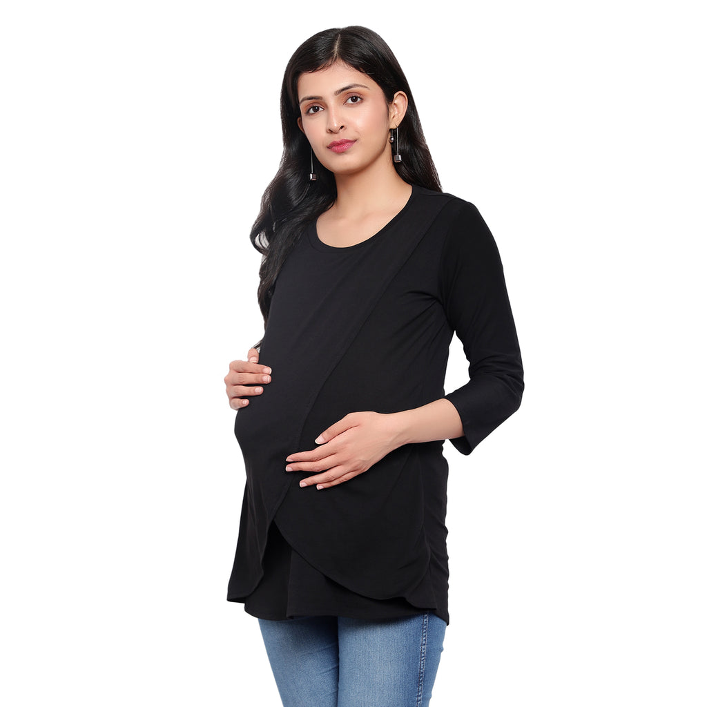 Black Crossover Maternity & Nursing Top