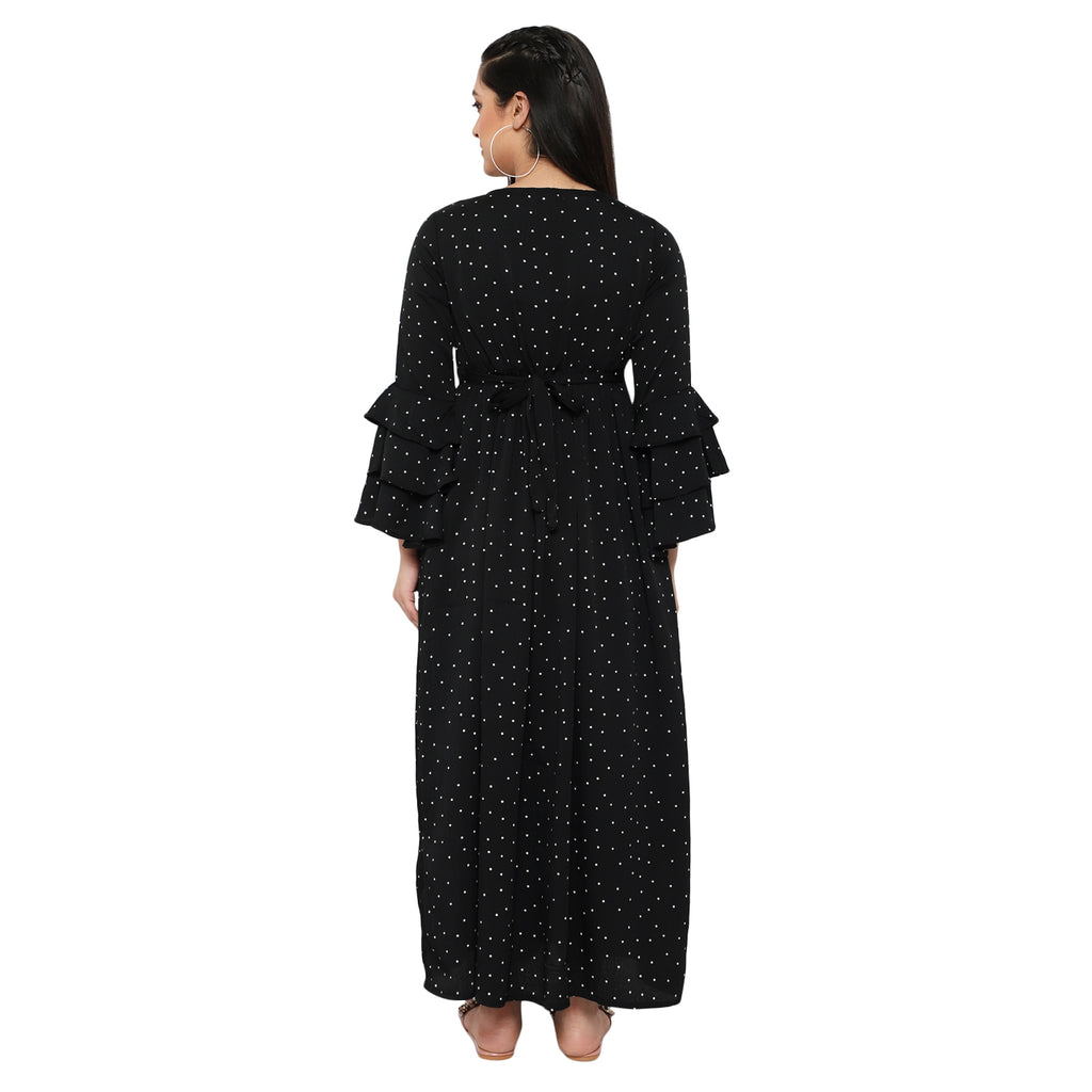 Black Small Polka Dot Maternity And Nursing Maxi Dress