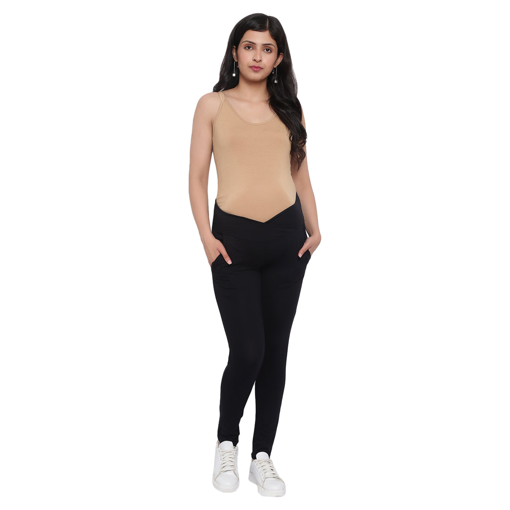 Black Under Belly Maternity Leggings With Pockets