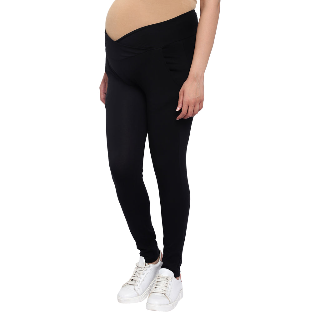 Black Under Belly Maternity Leggings With Pockets
