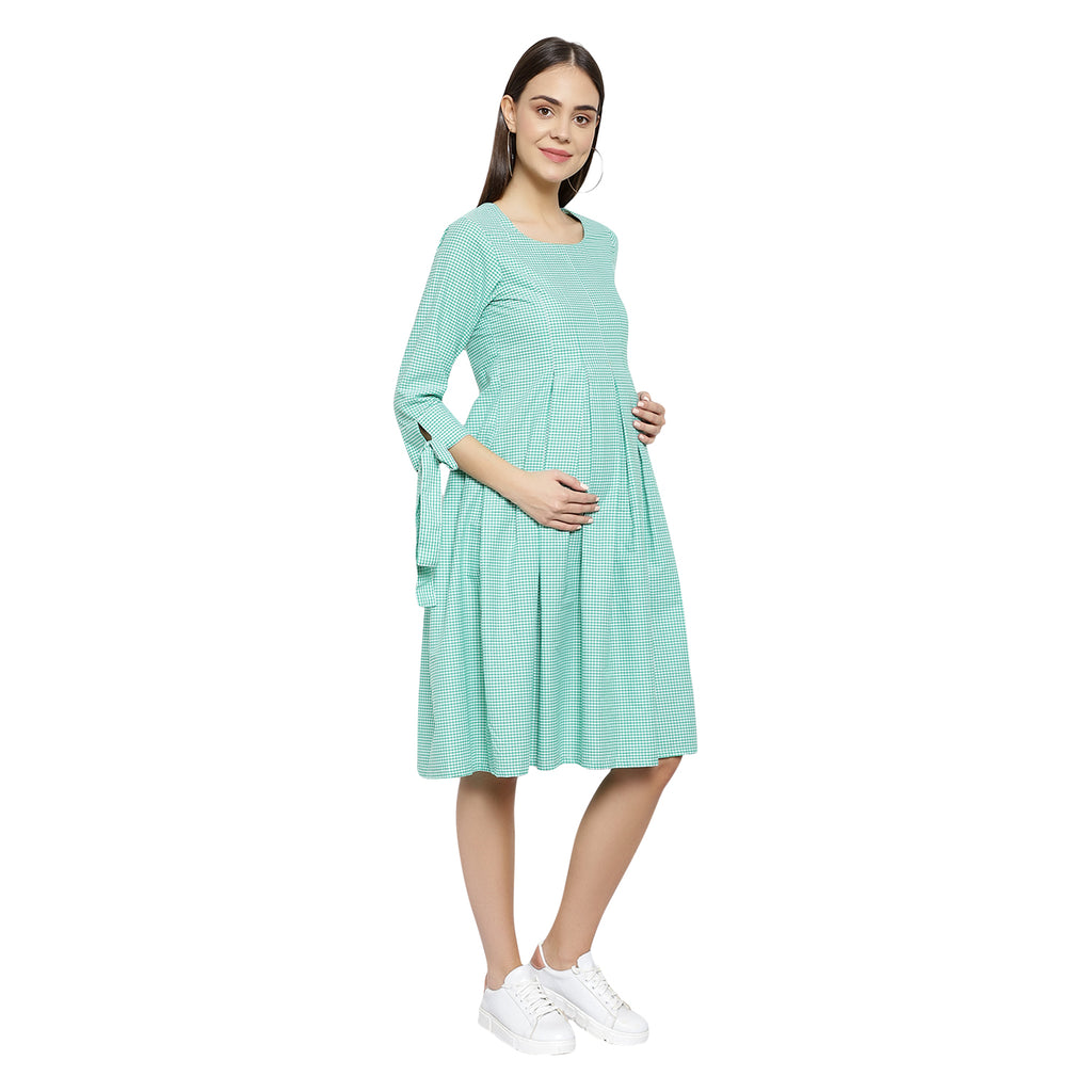 Cotton Gingham Check Maternity Dress