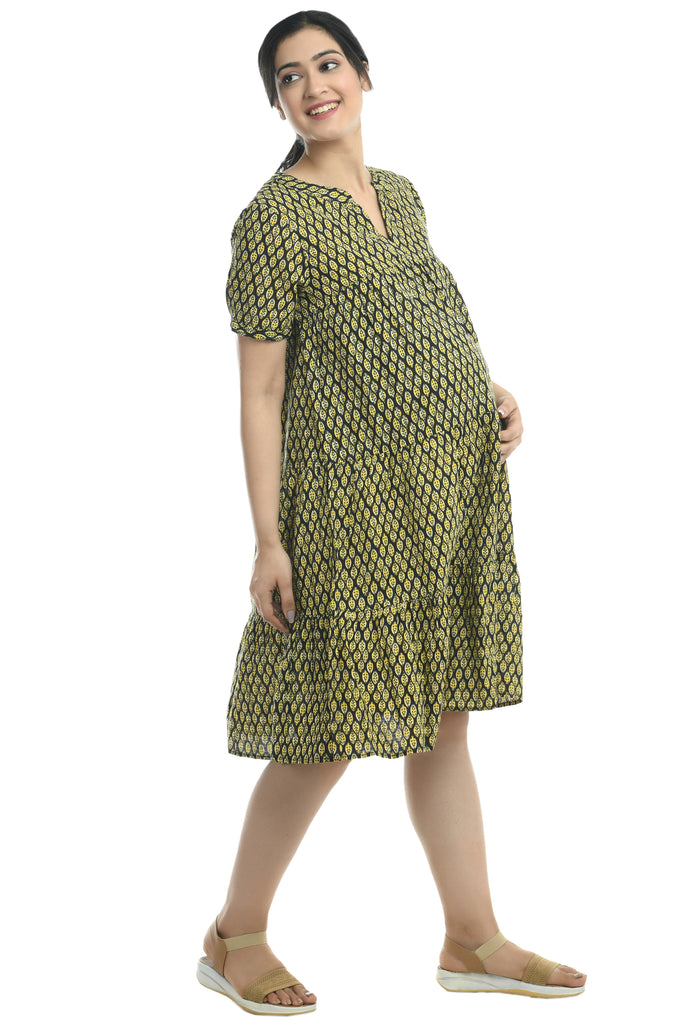 Black and Yellow Oversize Maternity Cotton Tunic Dress