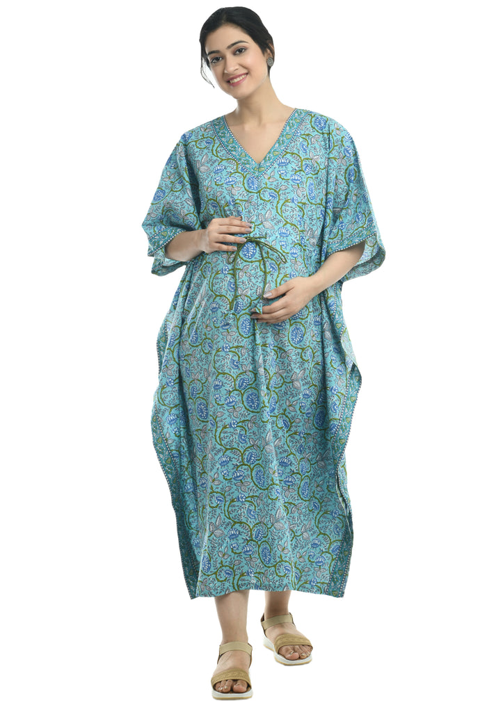 Blue Floral Maternity & Nursing Kaftan With Zip