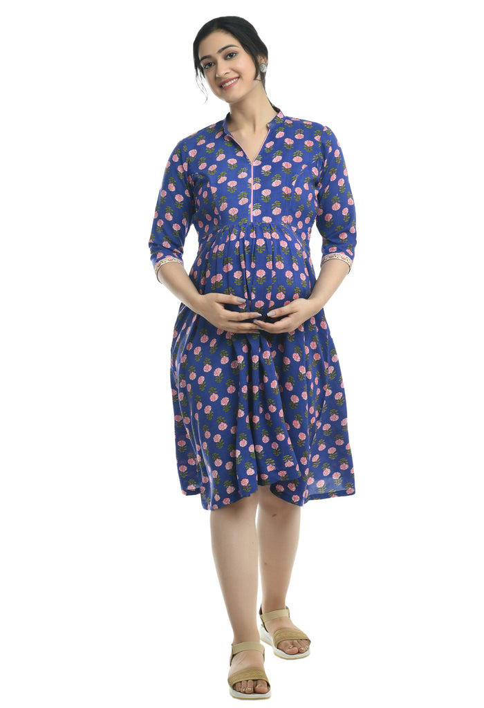 Blue Floral Maternity & Nursing Kurti