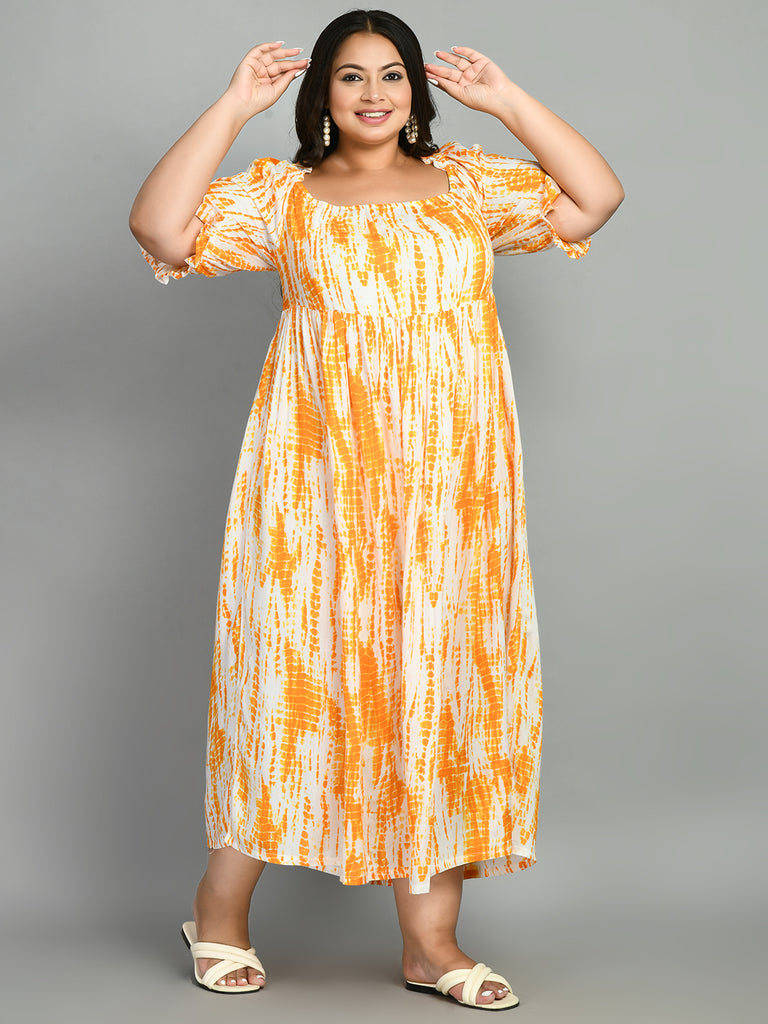 Yellow Shibori Print Maternity & Nursing Off Shoulder Maxi Dress