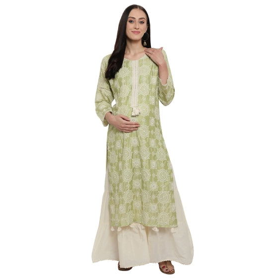Green Embroidery Maternity Sharara Set