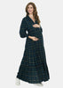 Green Lurex All Over Check Print Maternity Nursing Maxi Dress