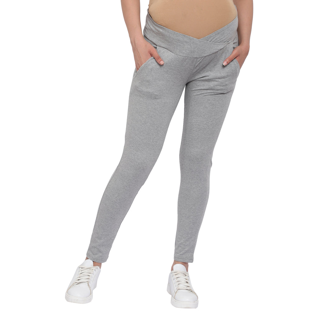 Grey Under Belly Maternity Leggings With Pockets