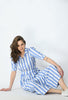 Blue & White Wide Stripes Print Maternity & Nursing A-Line Dress