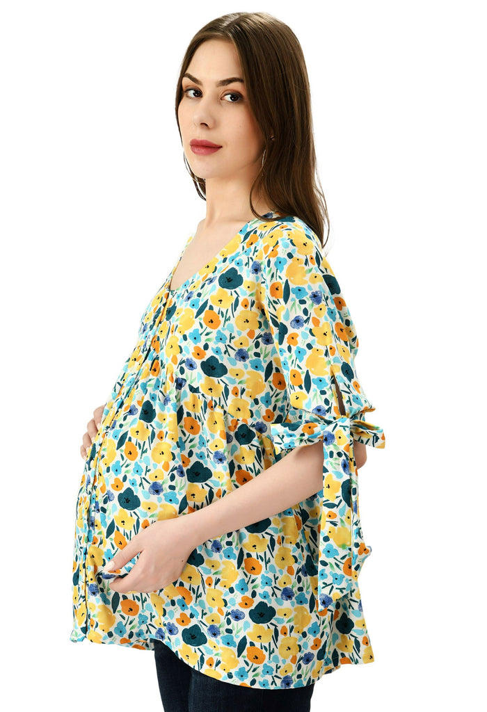 Light blue Floral Print Maternity & Nursing Top