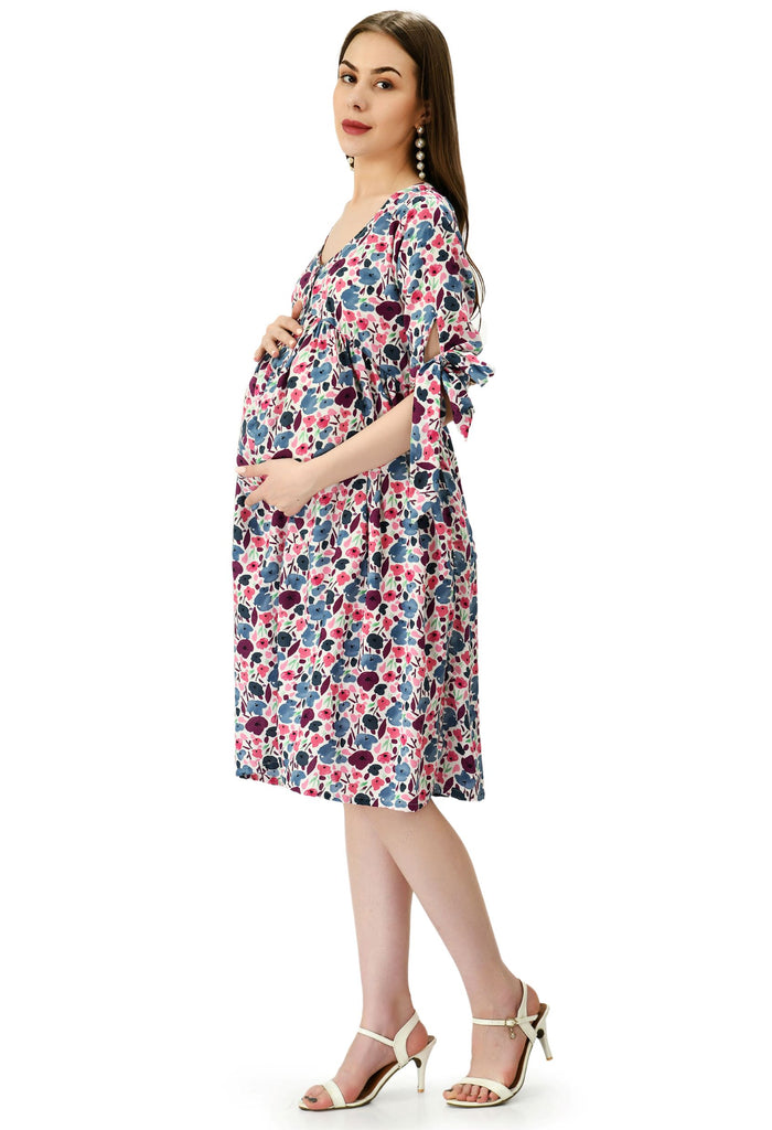 Purple Floral Print Maternity & Nursing Tunic Dress