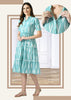 Seagreen Pure Cotton Ikat Maternity & Nursing Tiered Midi Dress