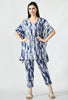 Blue Shibori Tie and Dye Print Maternity & Nursing Kaftan Top With Pant Set