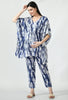Blue Shibori Tie and Dye Print Maternity & Nursing Kaftan Top With Pant Set