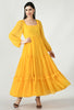 Yellow Maternity & Nursing All Over Chiffon Dobby Baby Shower and Photoshoot Gown with Belt