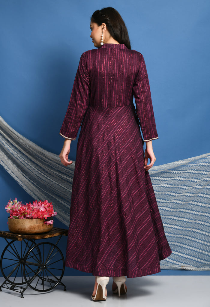 Purple Cotton Lurex  Maternity & Nursing Maxi Dress Set