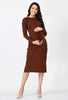 Brown Ribbed Maternity Midi Dress set