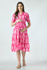 Pink Cotton Ikat Maternity & Nursing Midi Dress set of 1 Pcs