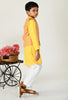 ADRA Kids Boys Yellow Cotton Stripes Half Sleeves Jacket & Kurta with Pant Set