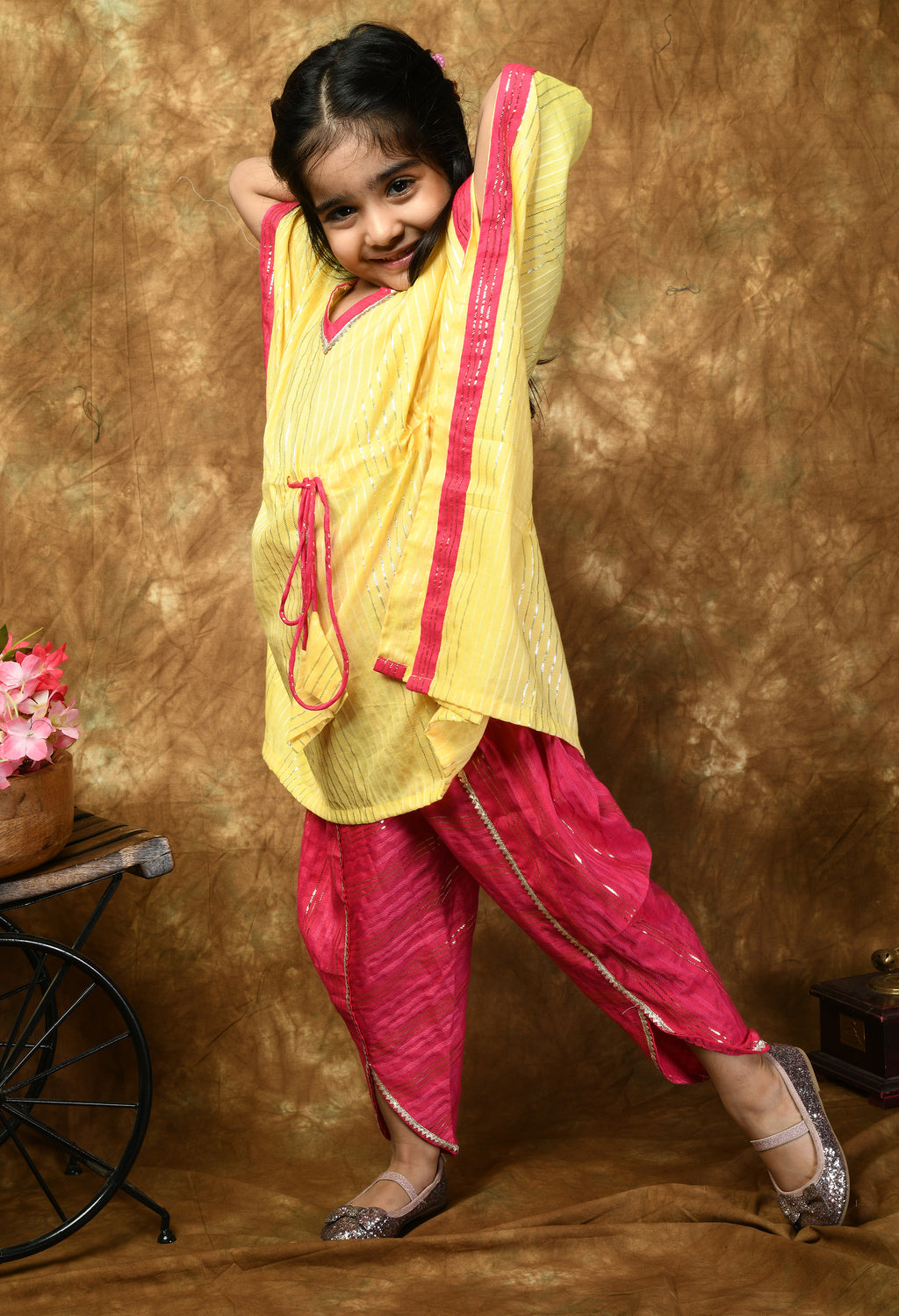 Ahhaaaa Cotton Jaipuri Print Frill Sleeves Frock Style Kurti with Dhoti  Salwar For Baby Girls – ahhaaaa.com