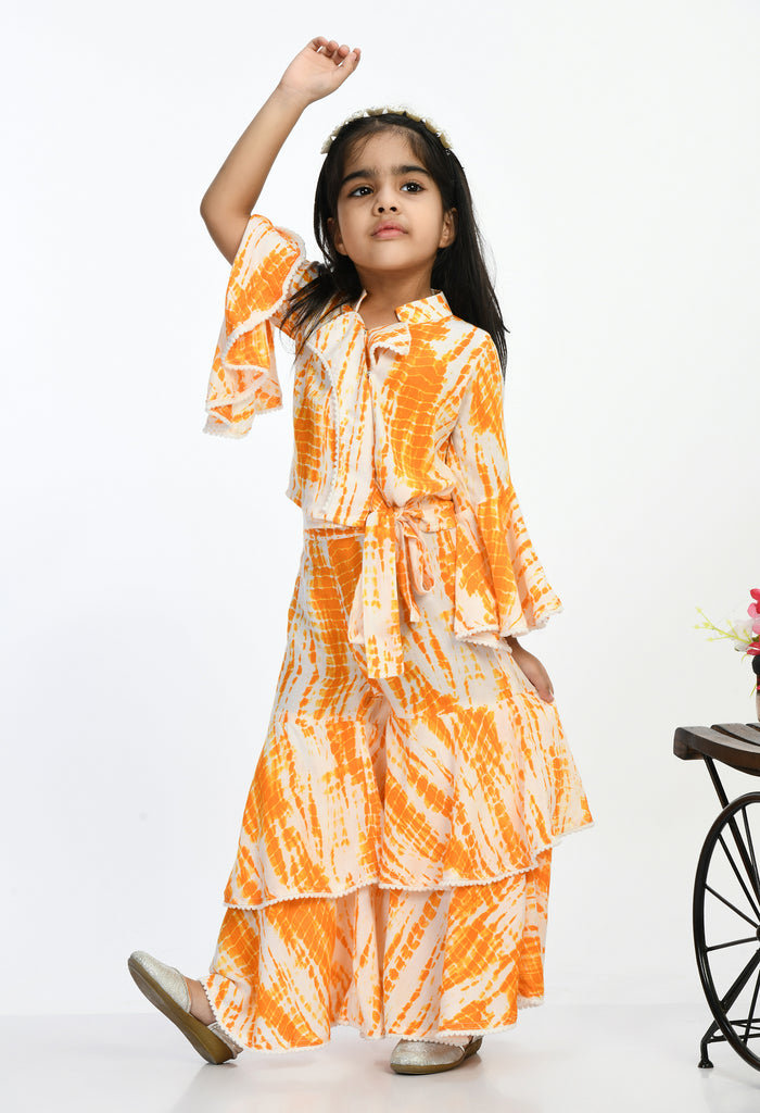 ADRA Kids Girls Yellow Shibori Print Stylish Top & Sharara Set