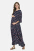Navy Floral Ditsy Print Maternity & Nursing Maxi Dress