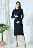 Navy Ribbed Maternity Midi Dress