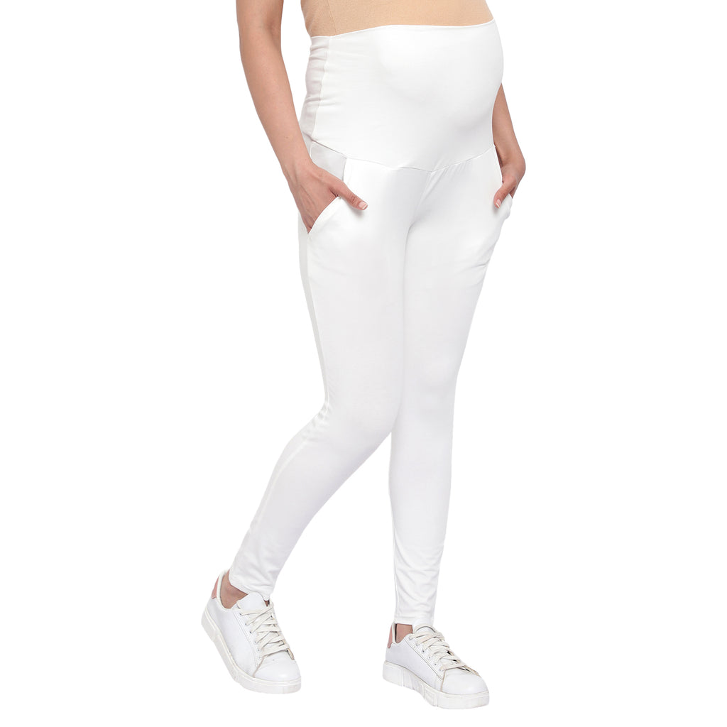 Off White Over Belly Maternity Leggings With Pockets