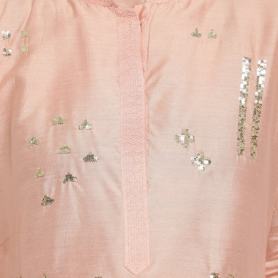 Pink & Golden Embroidery Asymmetric Maternity Kurta Set