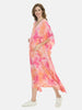 Pink Tie & Dye Print  Maternity & Nursing Lurex Kaftan with Zip