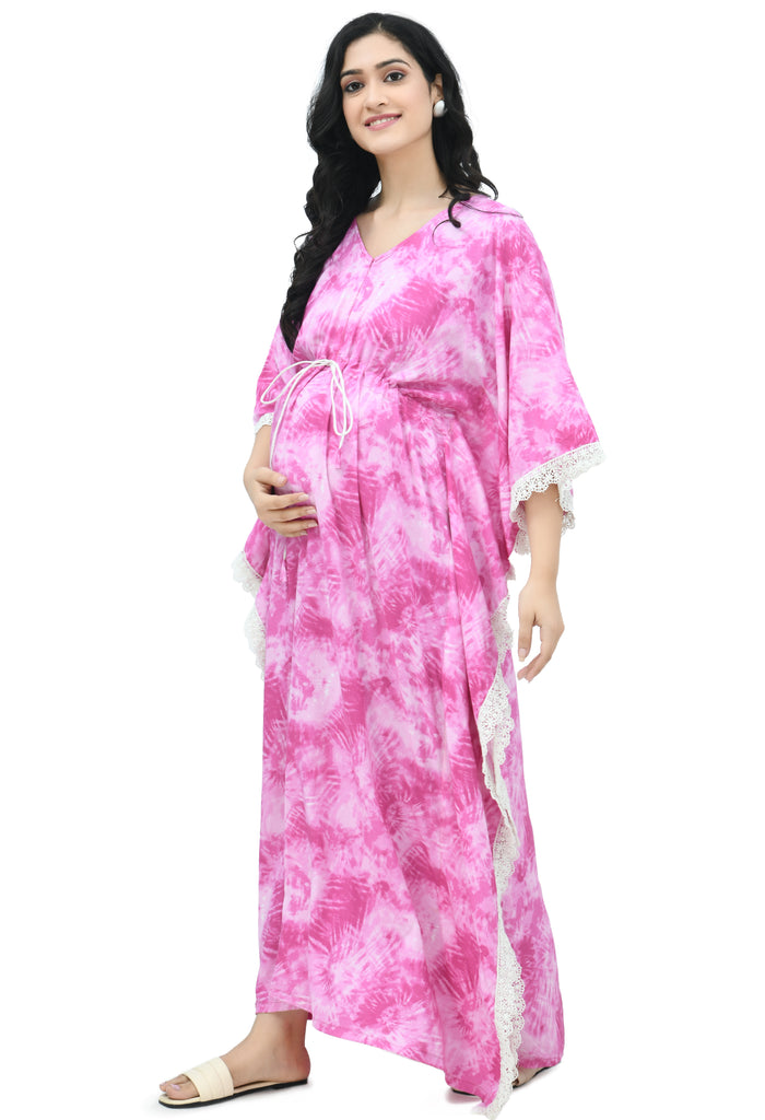 Pink Tie & Dye Maternity & Nursing Kaftan With Zip