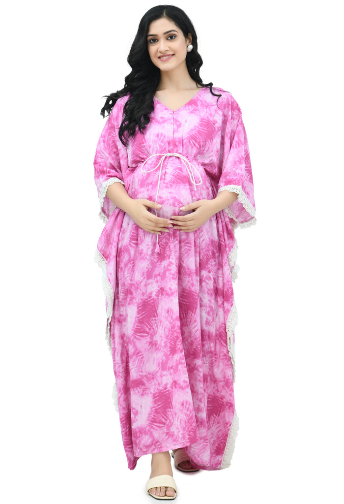 Pink Tye & Dye Maternity & Nursing Kaftan With Zip 