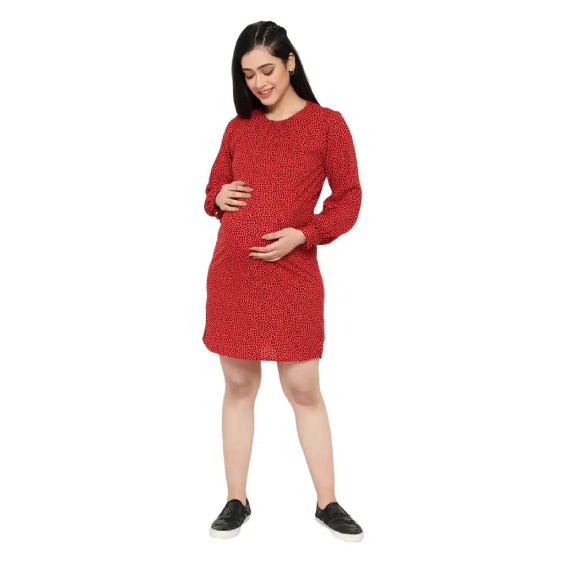 Red Polka Dot Maternity Shift Dress