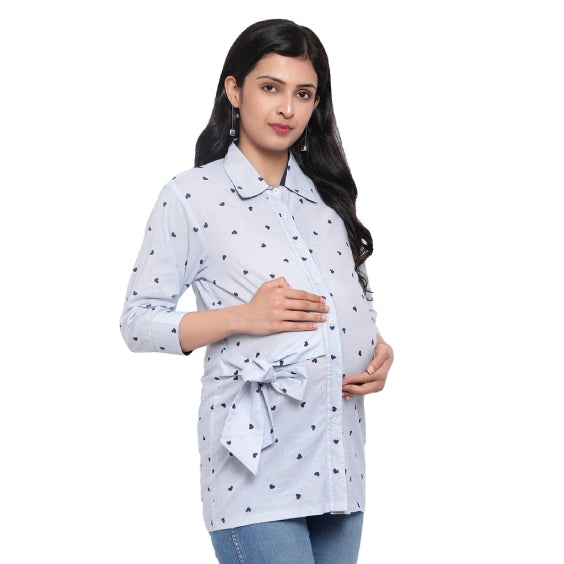 Striped Heart Print Maternity & Nursing Shirt