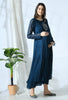Teal Floral Embroidery Indo-Western Maternity & Nursing Gown with Belt