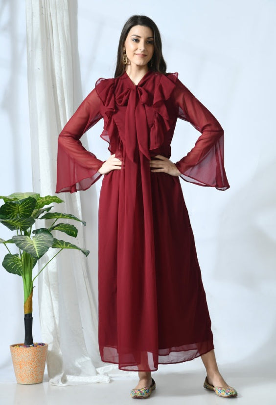 Wine Maternity & Nursing Solid Baby Shower and Photoshoot Gown