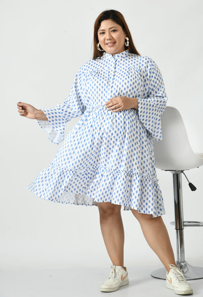 White Paisley Print Maternity & Nursing Short Dress
